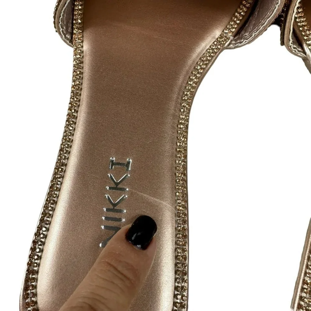 NIkki Women's Rhinestone Slide‎ Sandals Open Toe Flat Slip on Rose Gold Sz 6
